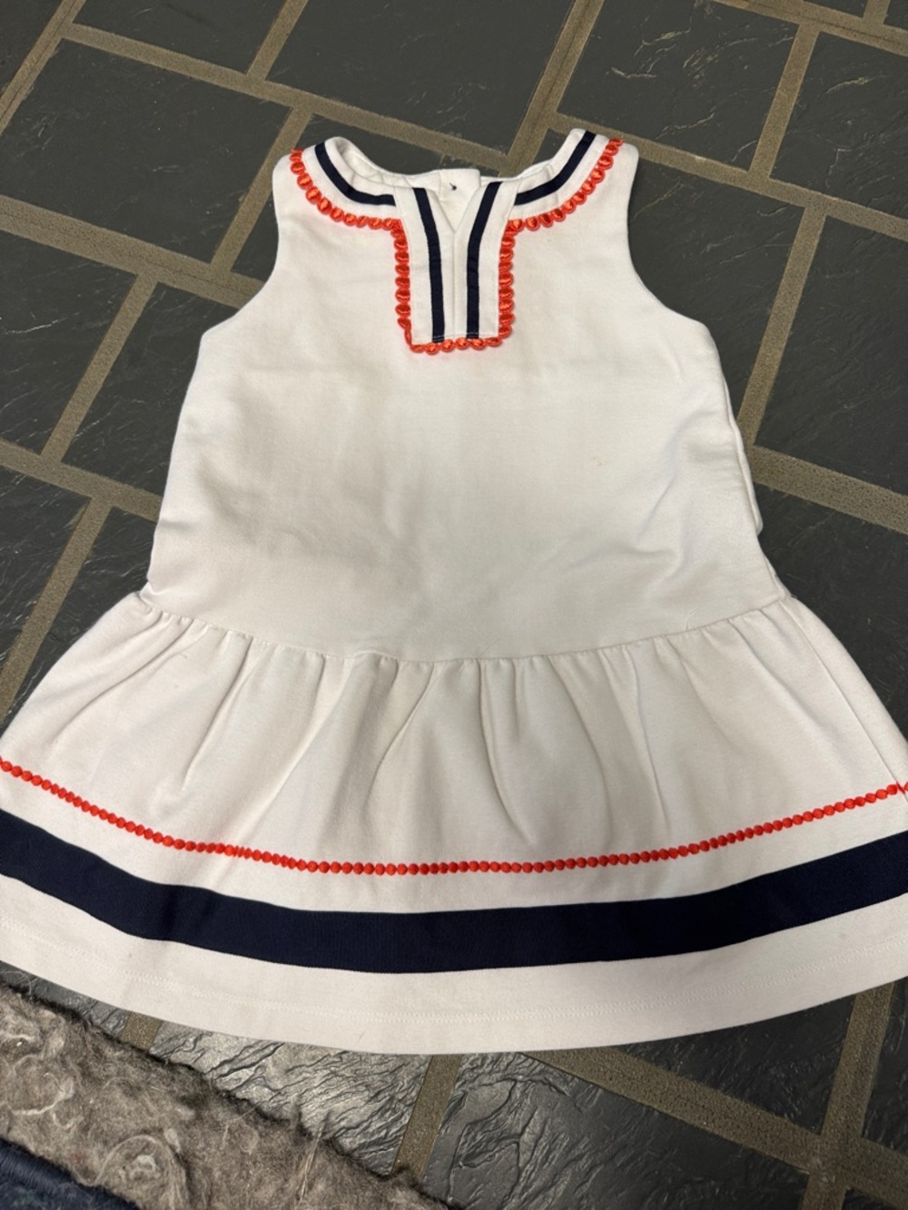 Janie and Jack White Sleeveless Dress with Navy and Red Trim